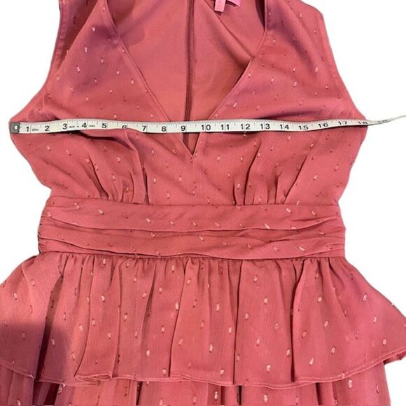 LDT Peplum Waist Gown Deep Rose Pink Chiffon with Metallic Bling Zip Back Size 4 - Picture 11 of 14